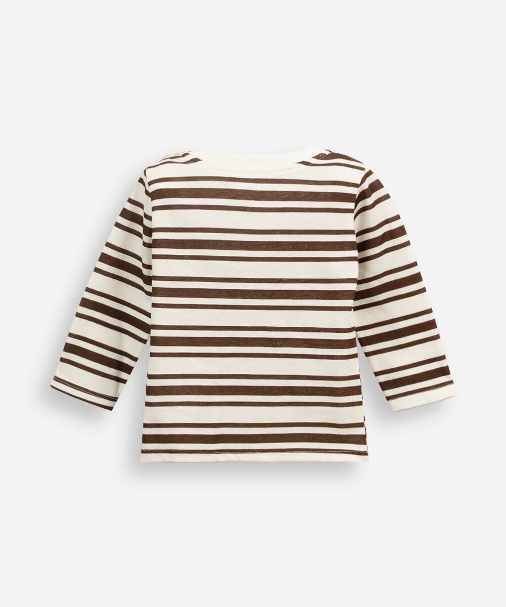 camiseta infantil de algodão manga longa listrada marrom