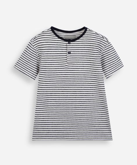 camiseta infantil com algodão gola padre manga curta listrada off white