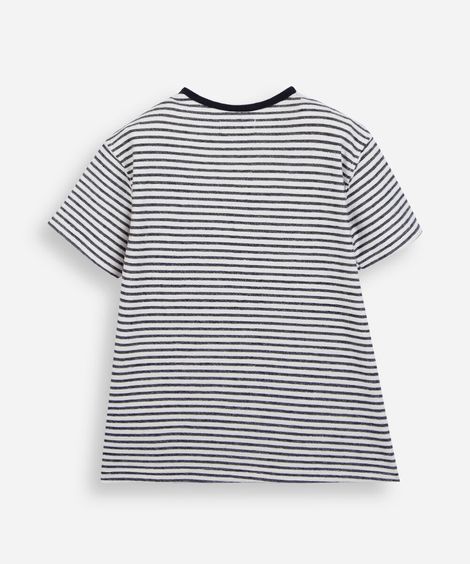 camiseta infantil com algodão gola padre manga curta listrada off white
