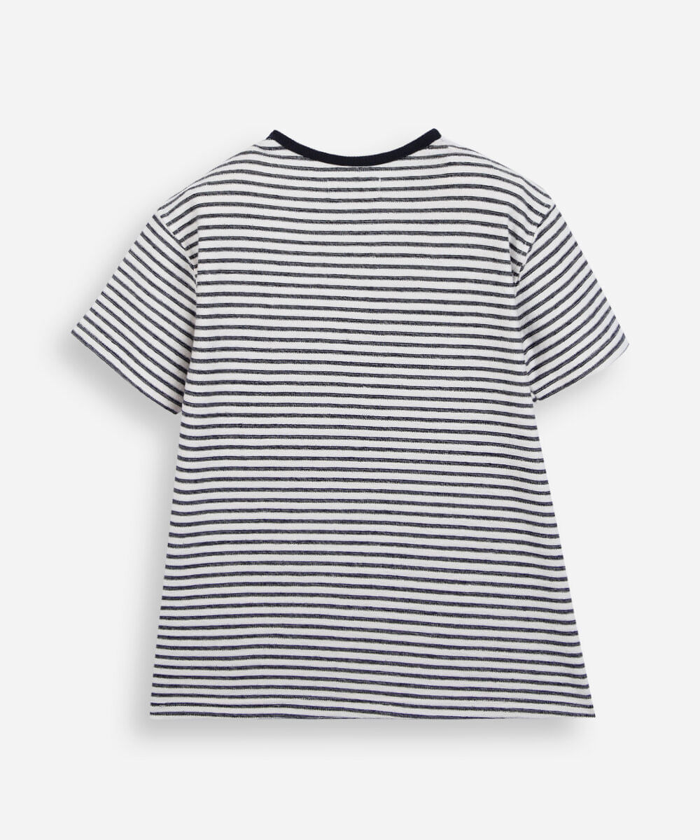 camiseta infantil com algodão gola padre manga curta listrada off white