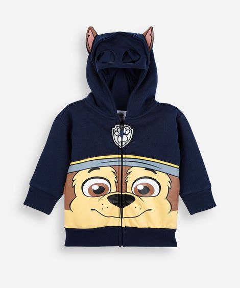 blusão infantil de moletom com capuz patrulha canina azul