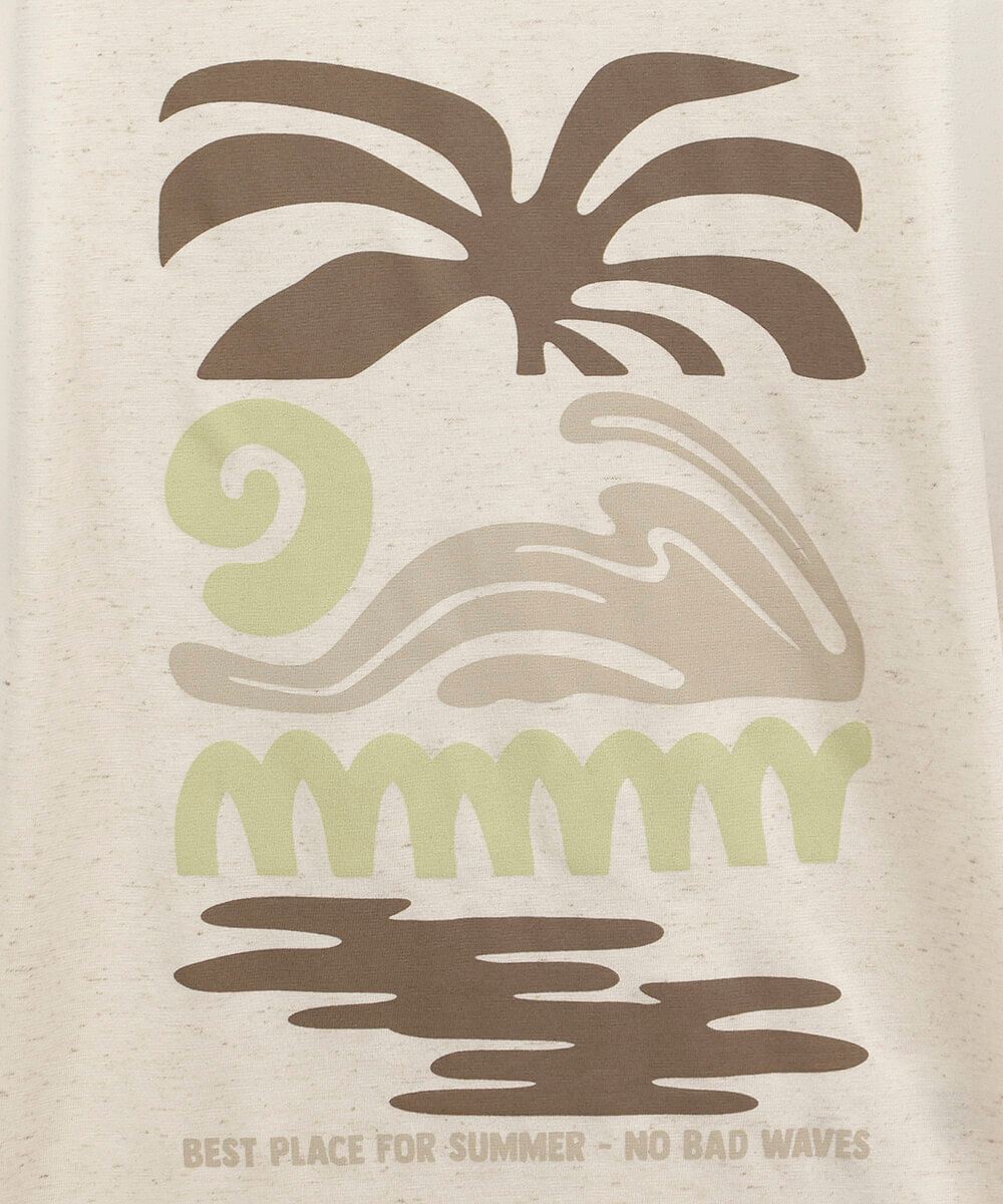 camiseta infantil com linho manga curta estampada off white