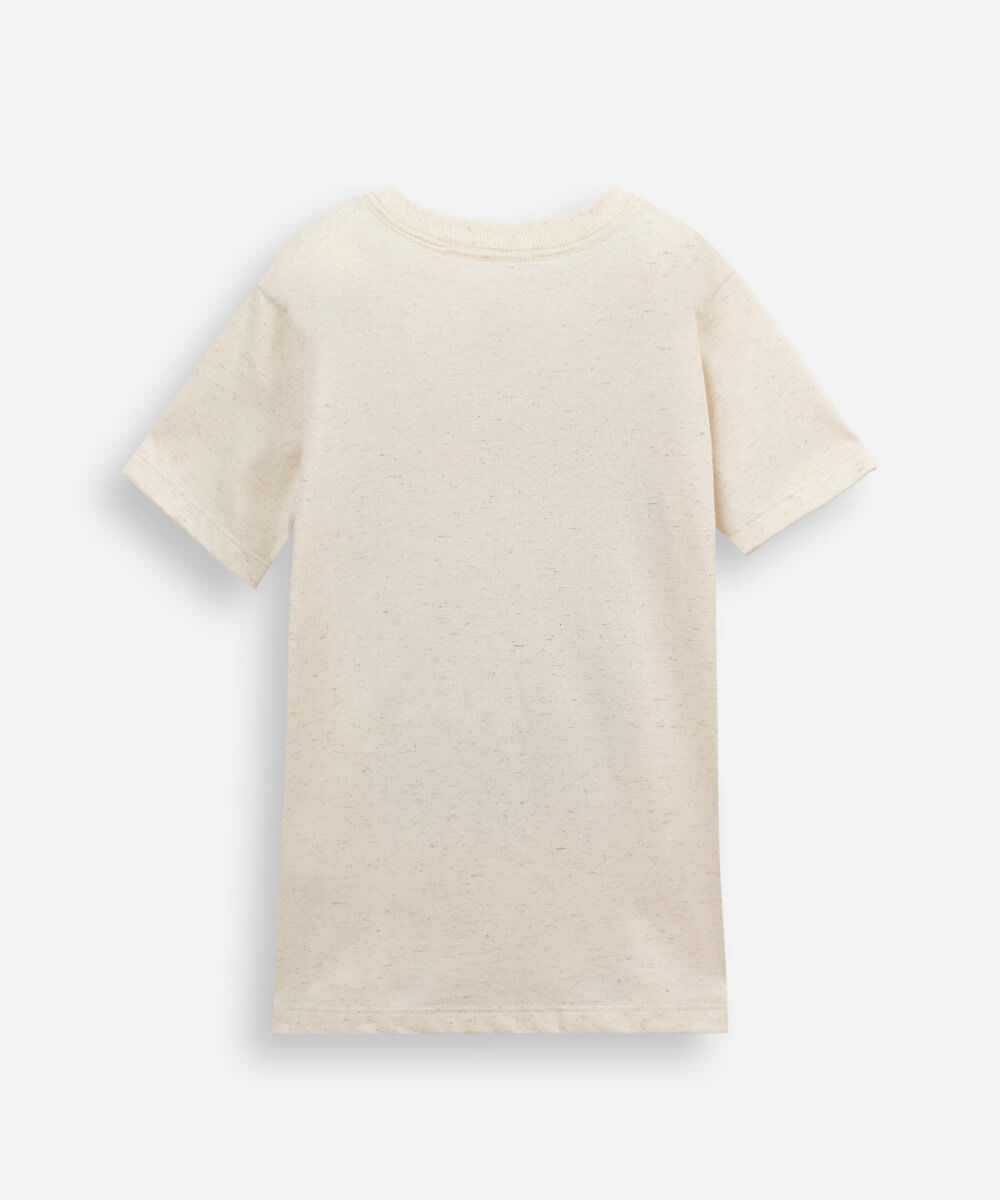 camiseta infantil com linho manga curta estampada off white