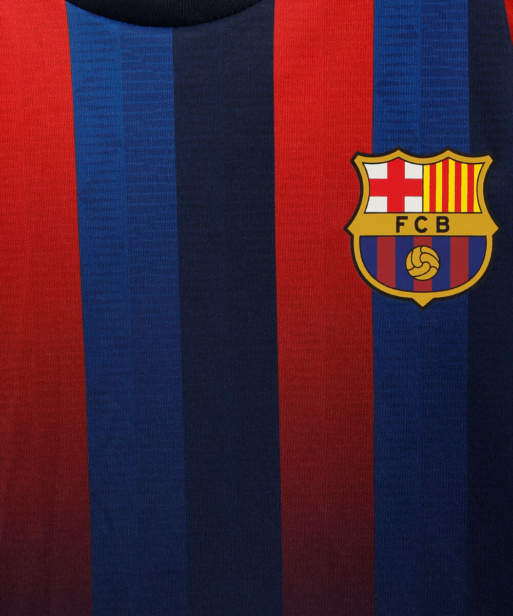 camiseta infantil manga curta barcelona com listras azul