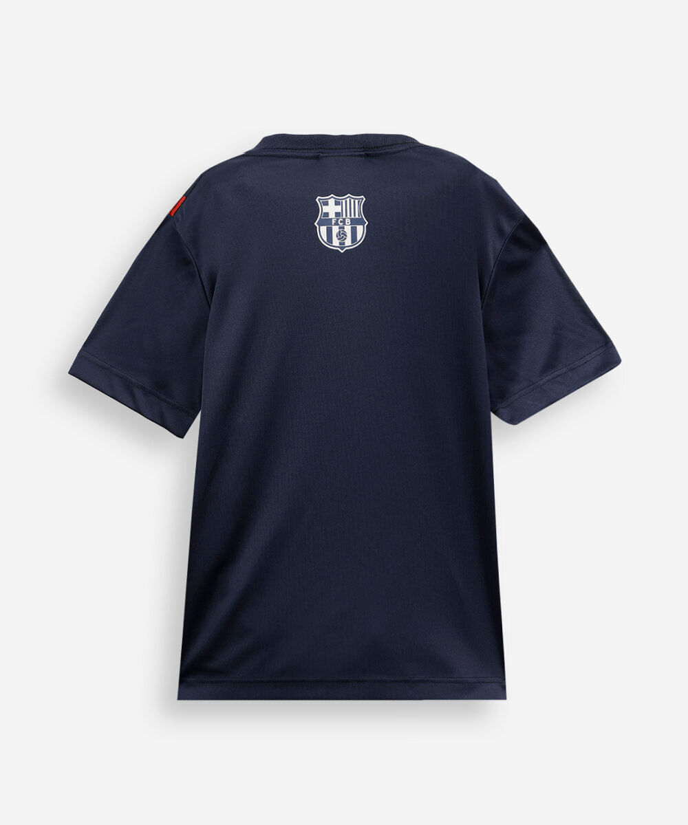 camiseta infantil manga curta barcelona com listras azul