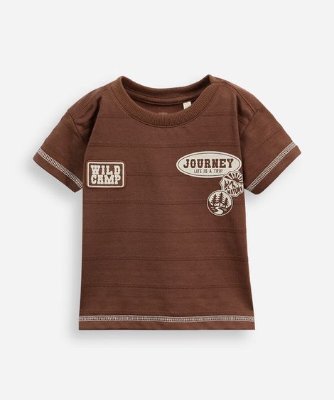 camiseta infantil com algodão manga curta estampada texturizada marrom