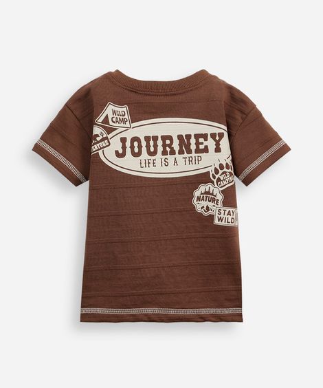 camiseta infantil com algodão manga curta estampada texturizada marrom