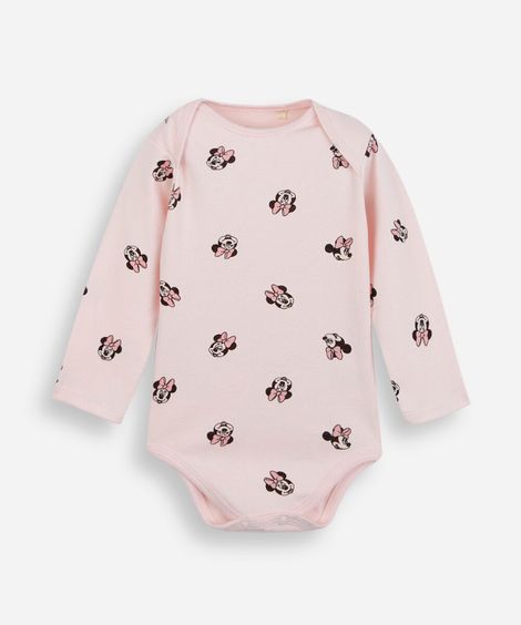 body infantil de algodão manga longa minnie rosa