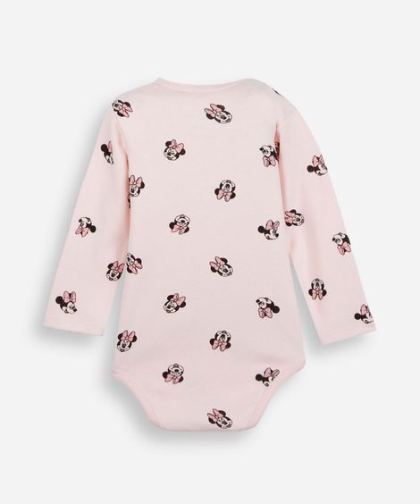 body infantil de algodão manga longa minnie rosa