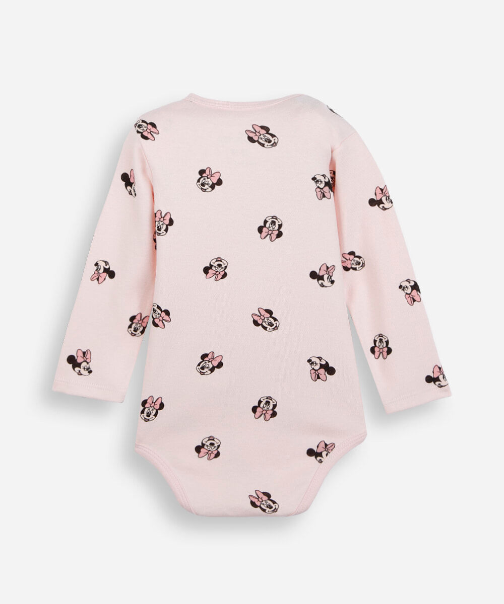 body infantil de algodão manga longa minnie rosa