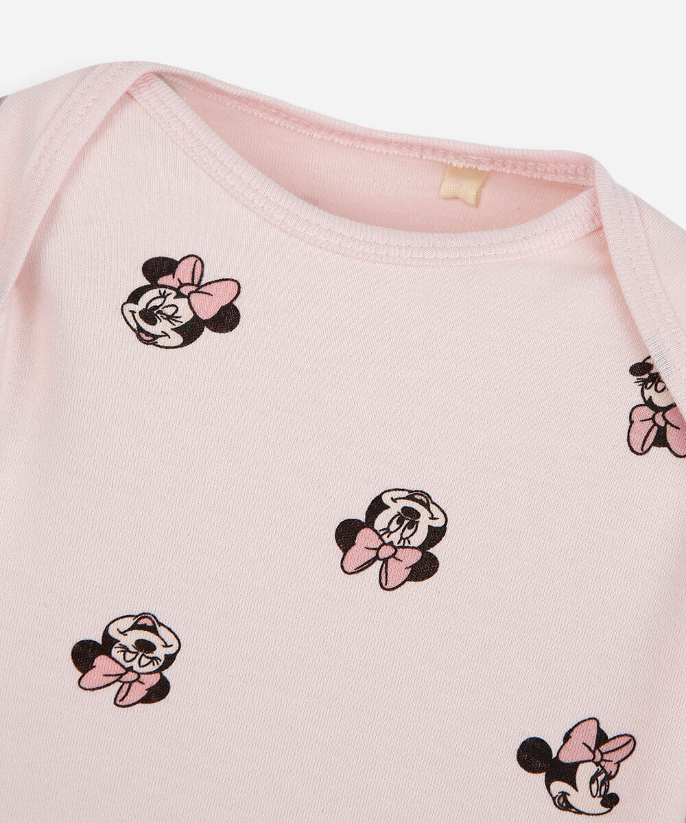 body infantil de algodão manga longa minnie rosa