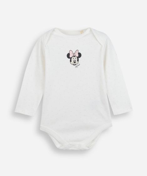 body infantil de algodão manga longa minnie poá off white