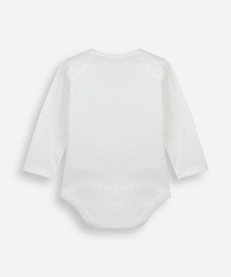 body infantil de algodão manga longa minnie poá off white