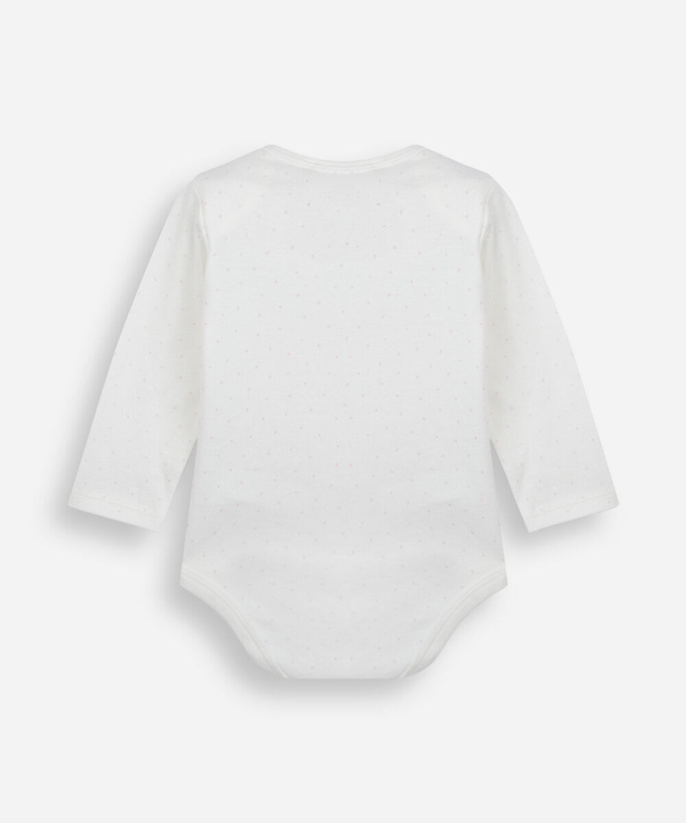body infantil de algodão manga longa minnie poá off white