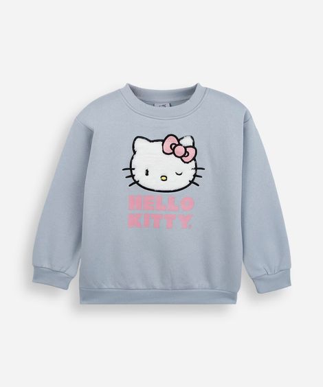 blusão infantil de moletom hello kitty azul