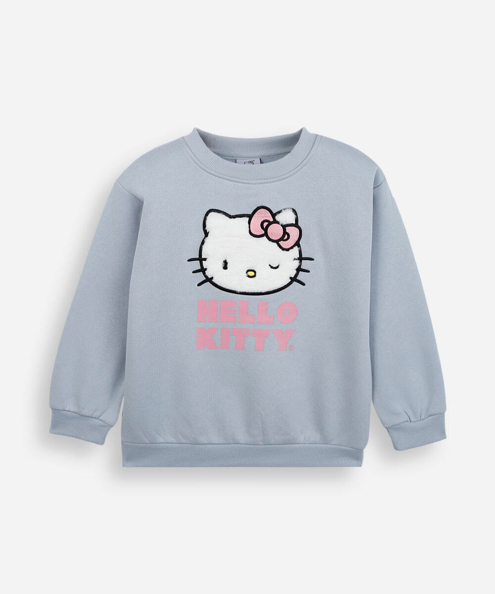 blusão infantil de moletom hello kitty azul
