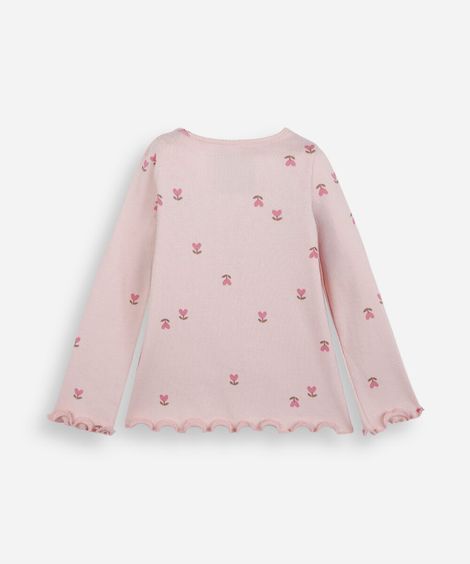 blusa infantil de algodão manga longa floral rosa