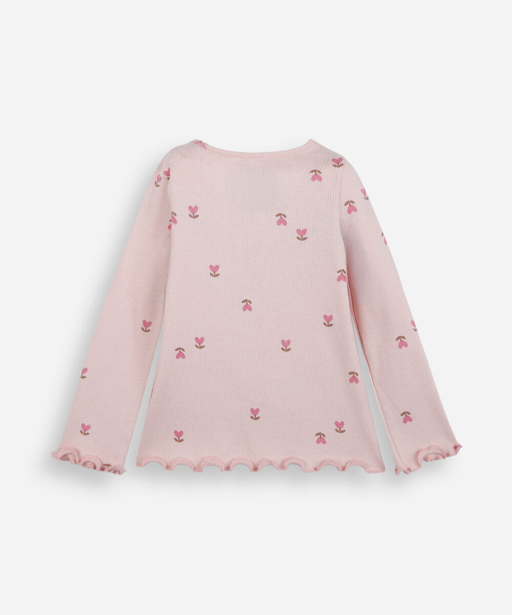 blusa infantil de algodão manga longa floral rosa