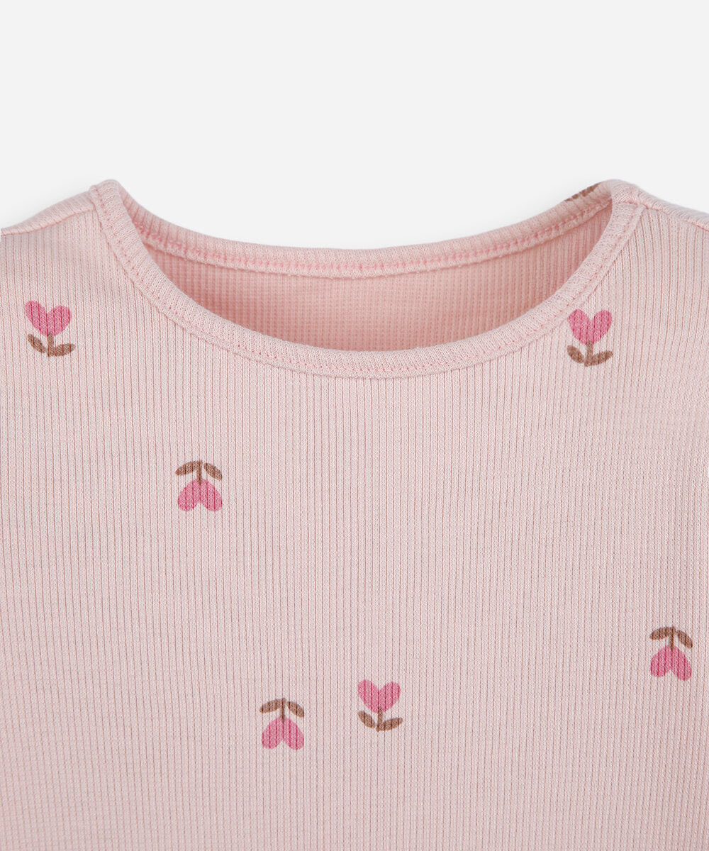 blusa infantil de algodão manga longa floral rosa