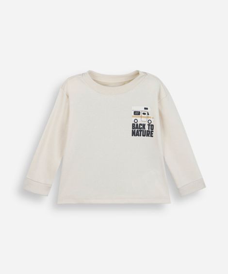 camiseta infantil com algodão manga longa estampado off white
