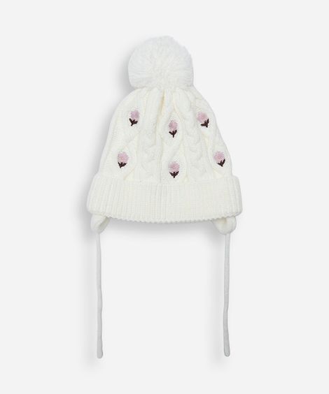 gorro infantil bordado floral off white