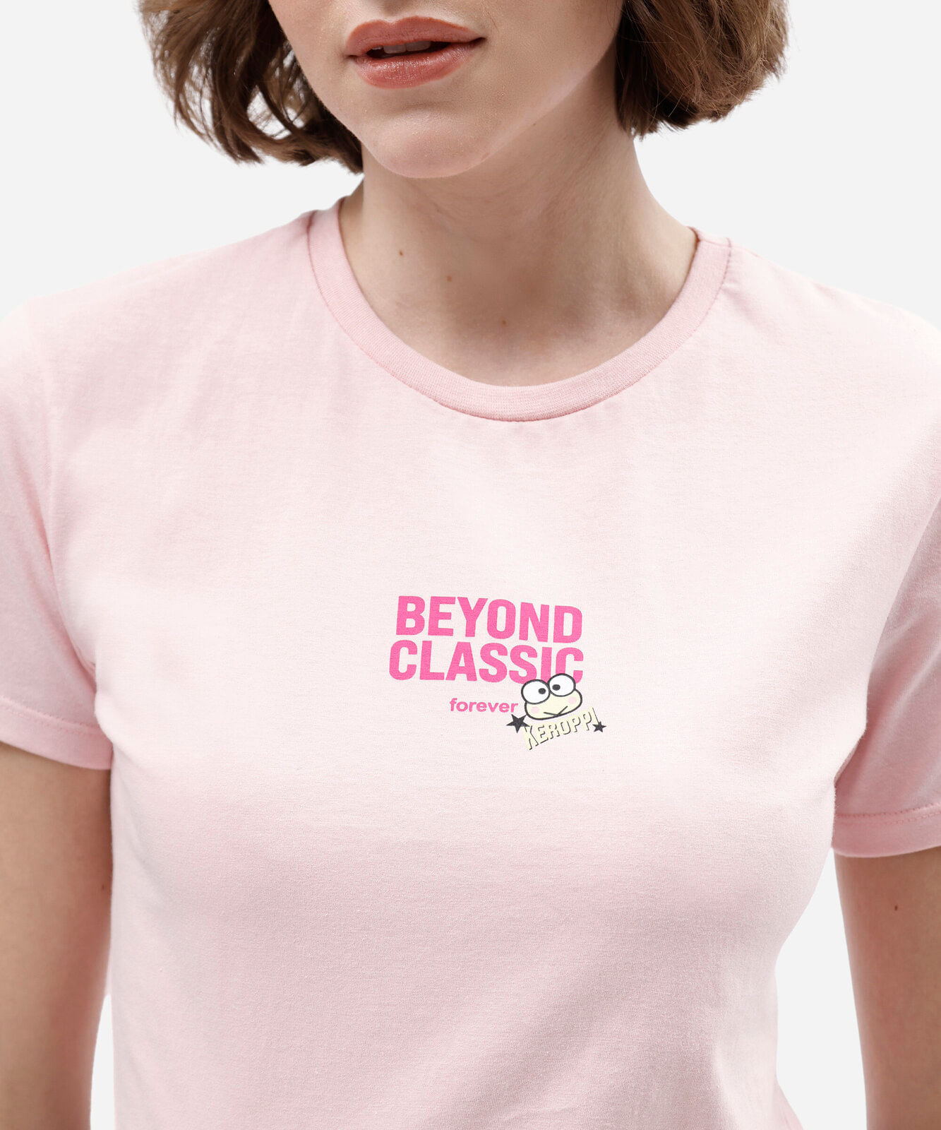camiseta feminina de algodão manga curta keroppi rosa