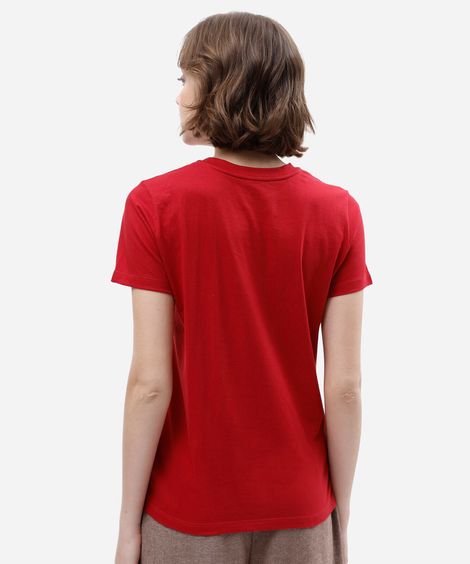 camiseta feminina de algodão manga curta estampada vermelha