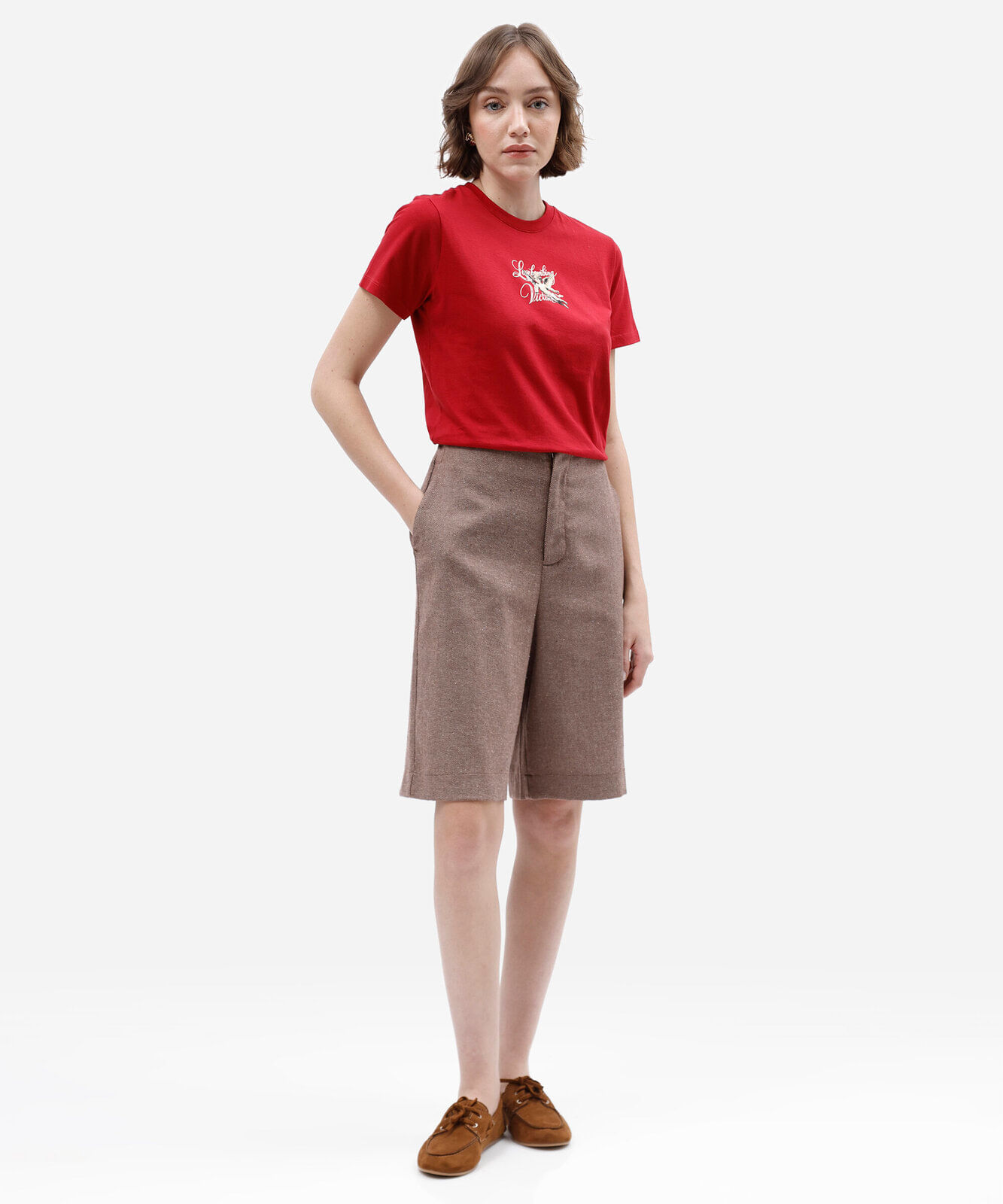 camiseta feminina de algodão manga curta estampada vermelha