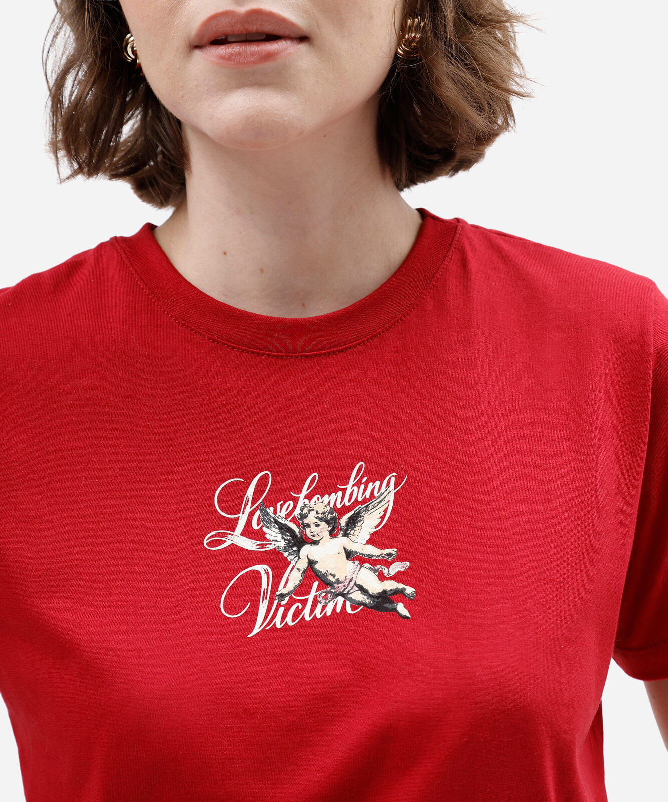 camiseta feminina de algodão manga curta estampada vermelha