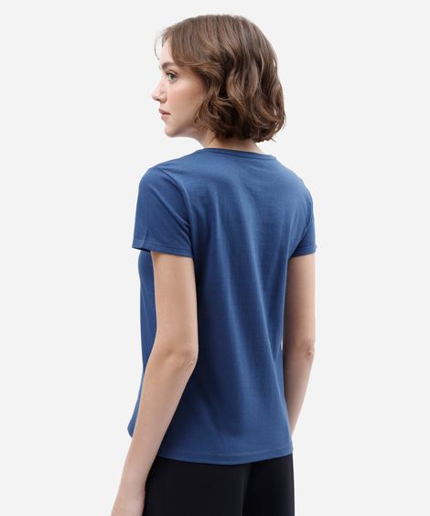 camiseta feminina de algodão manga curta estampada azul