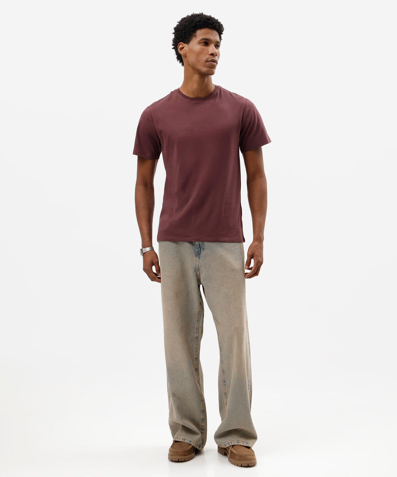 camiseta slim masculina de algodão vinho
