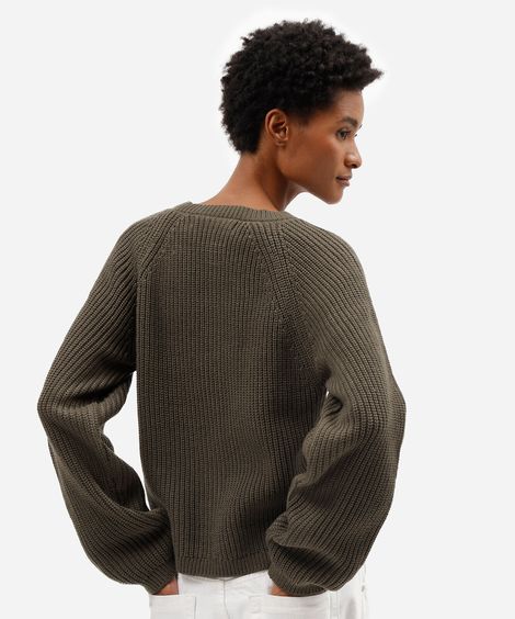 cardigan feminino de tricot botões orgânicos verde