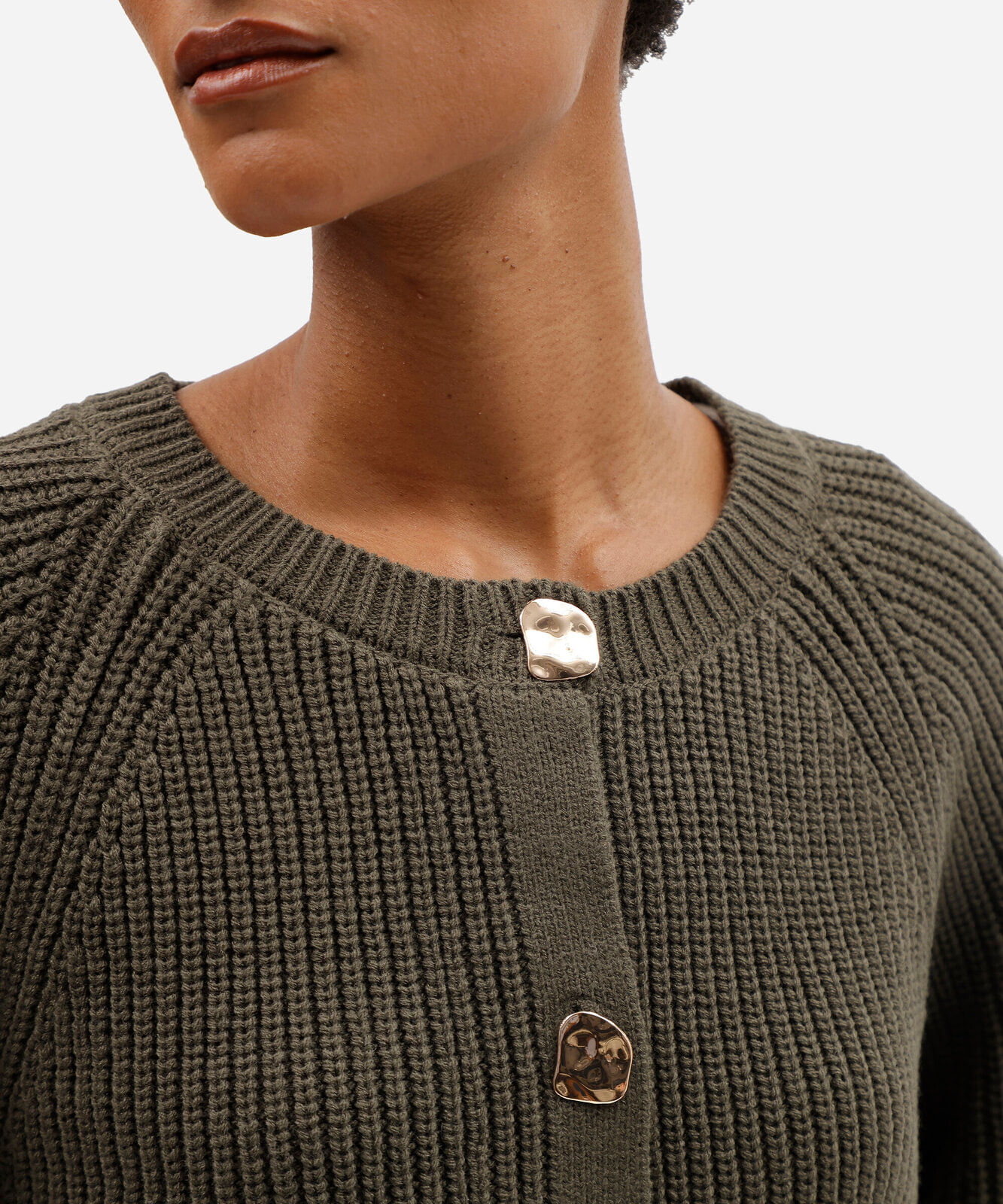 cardigan feminino de tricot botões orgânicos verde