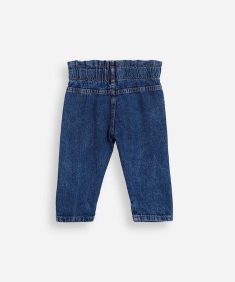 calça clochard infantil jeans com bordados laços e ursos azul
