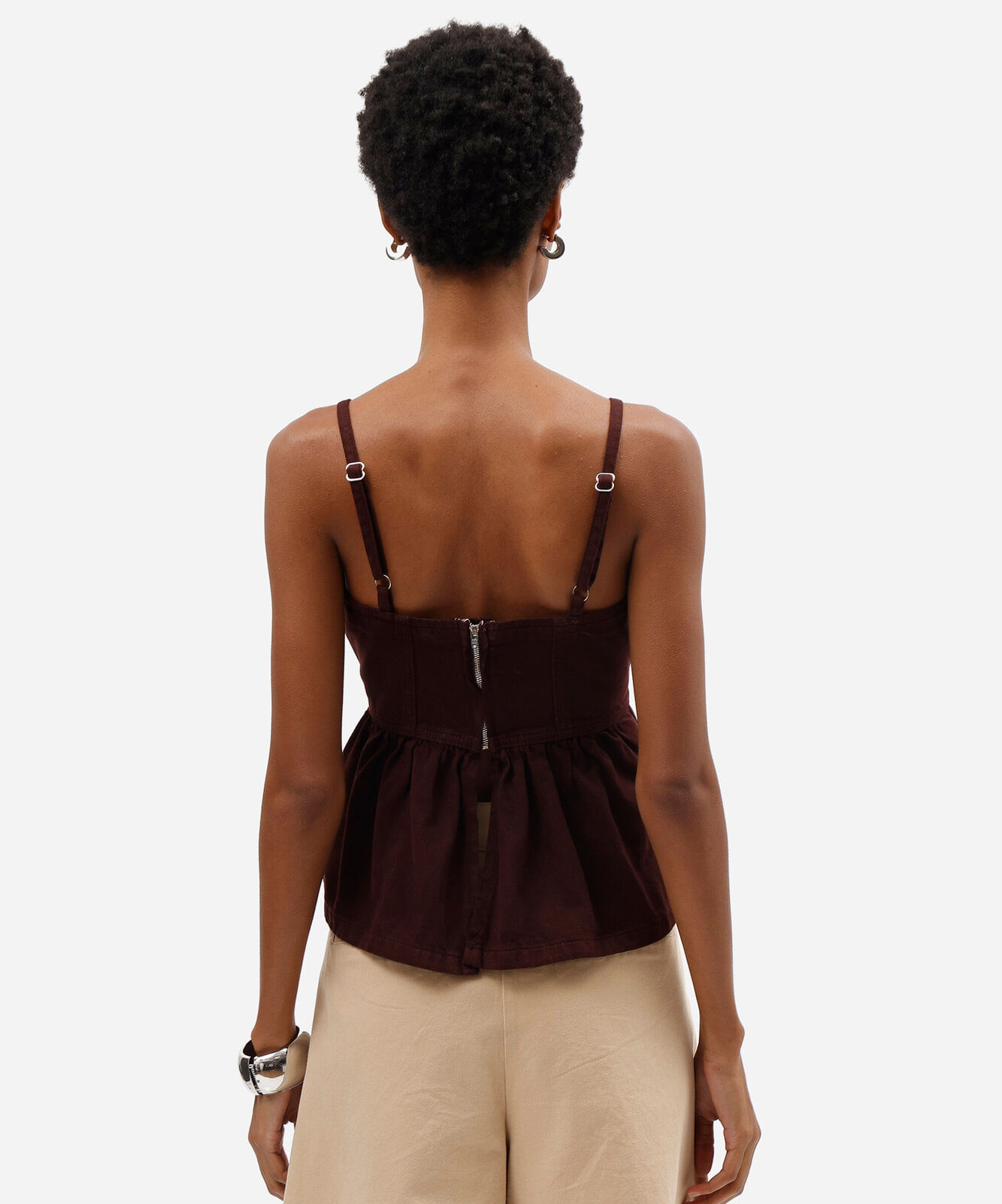 blusa peplum alça fina feminina de sarja decote quadrado vinho