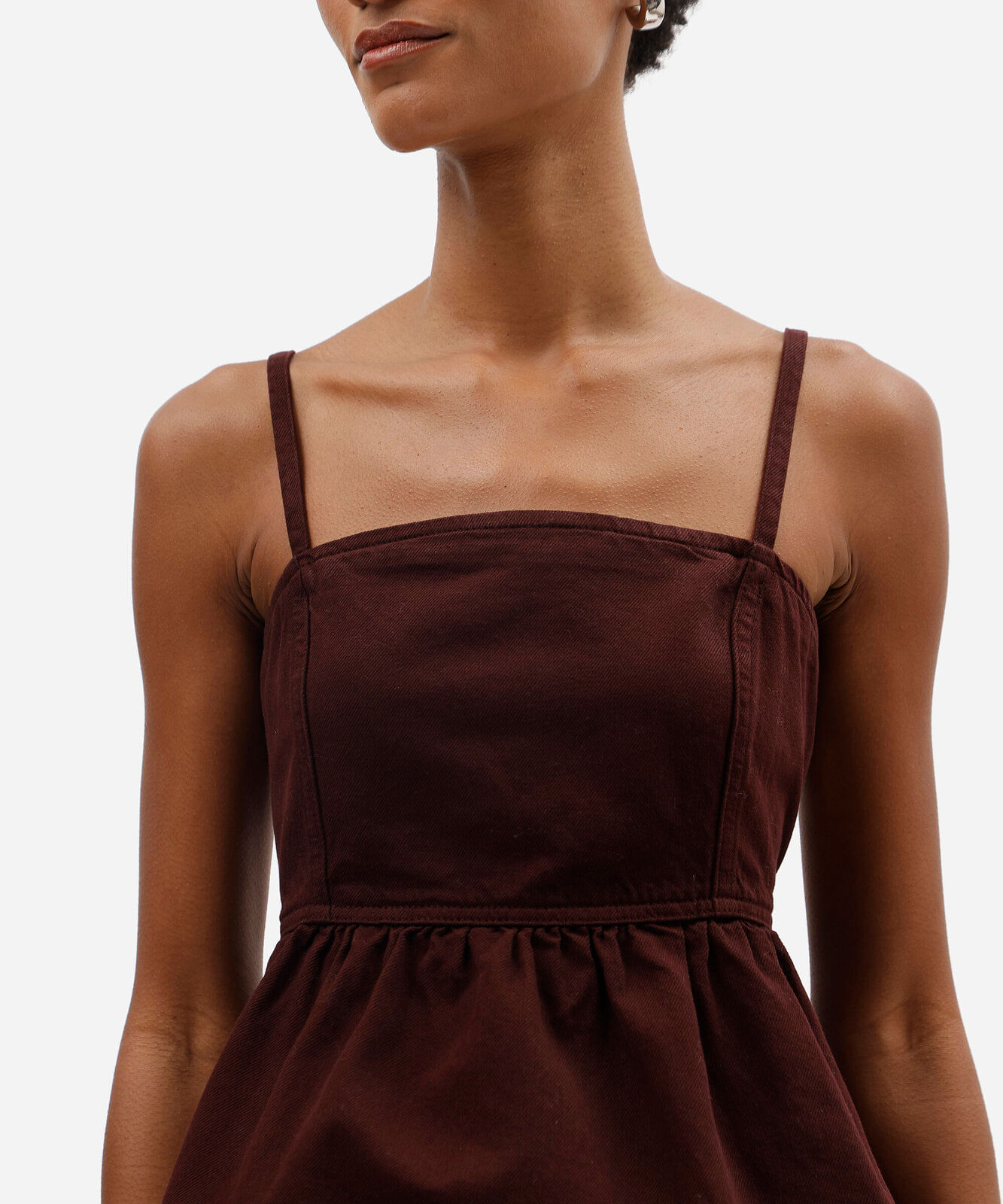 blusa peplum alça fina feminina de sarja decote quadrado vinho