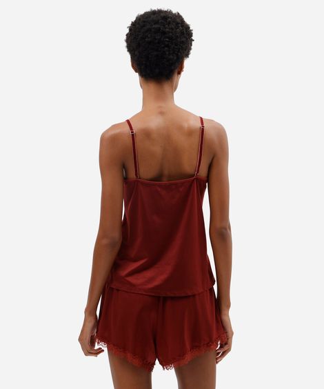 pijama short doll feminino com renda vinho
