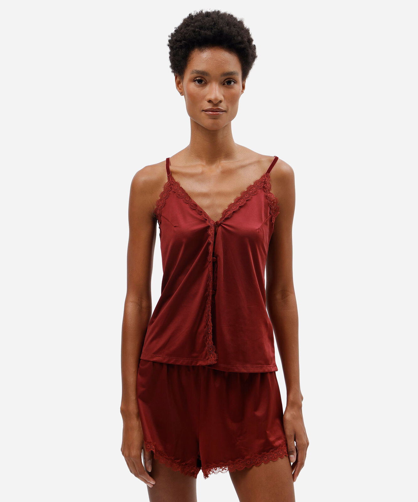 pijama short doll feminino com renda vinho