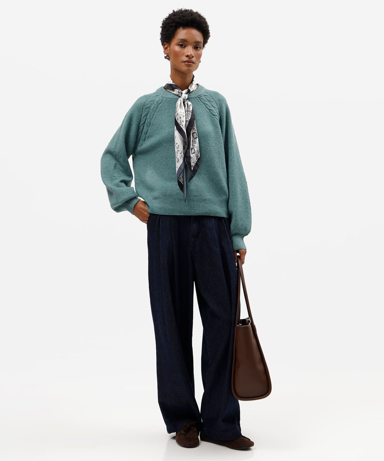 suéter feminino de tricot texturizado verde