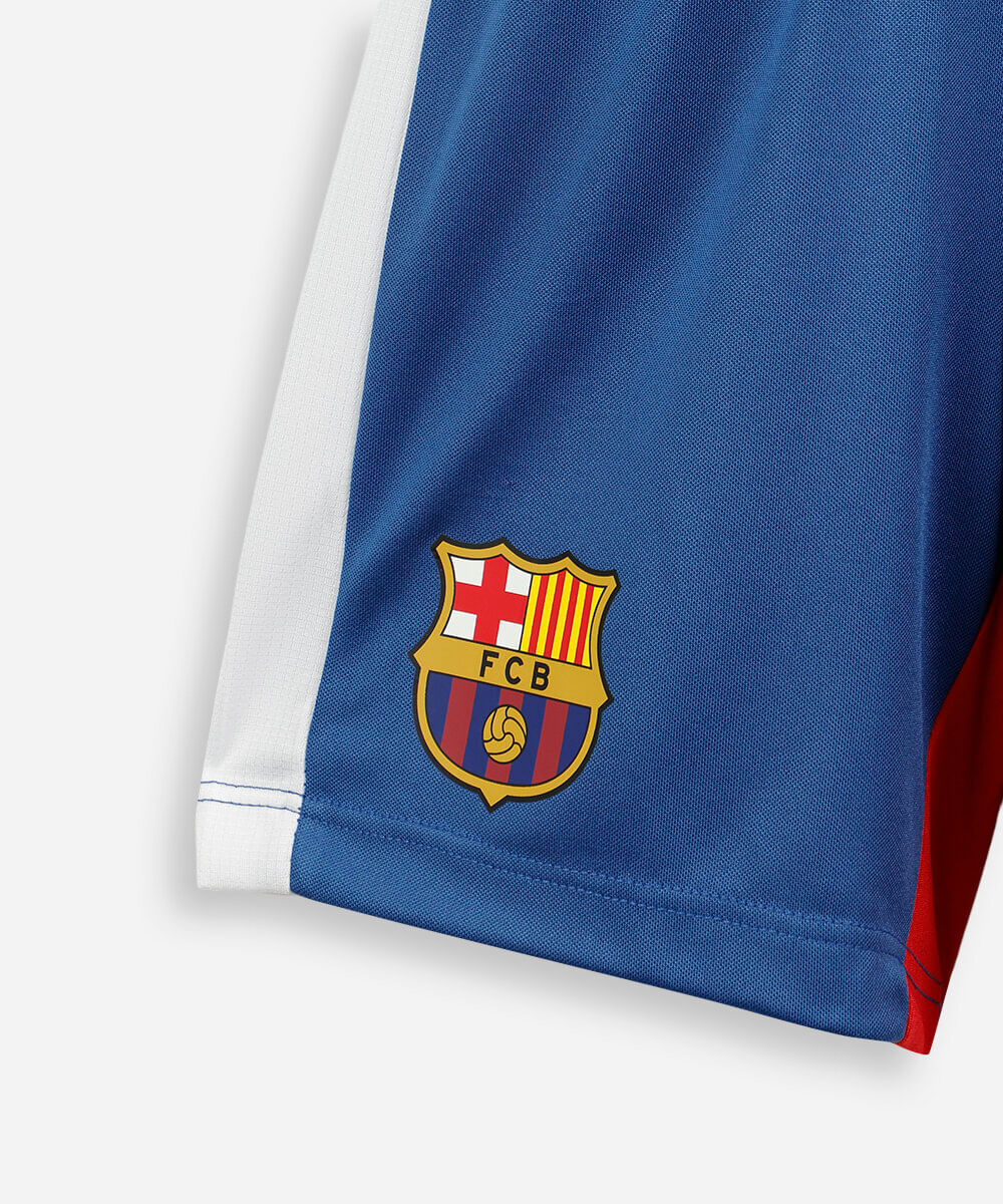 short esportivo infantil com recorte barcelona azul