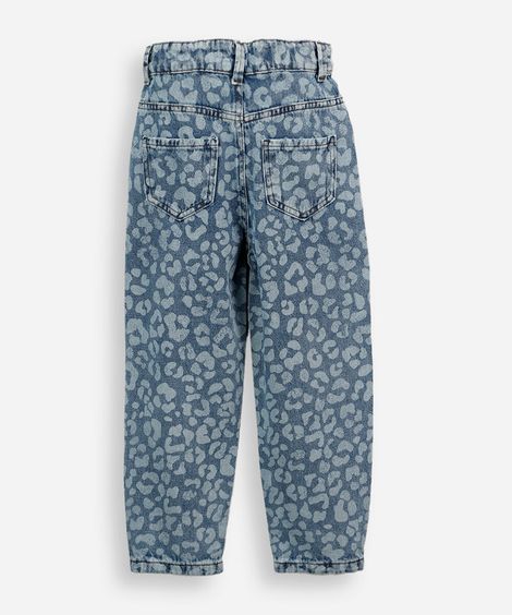 calça balloon jeans infantil animal print azul
