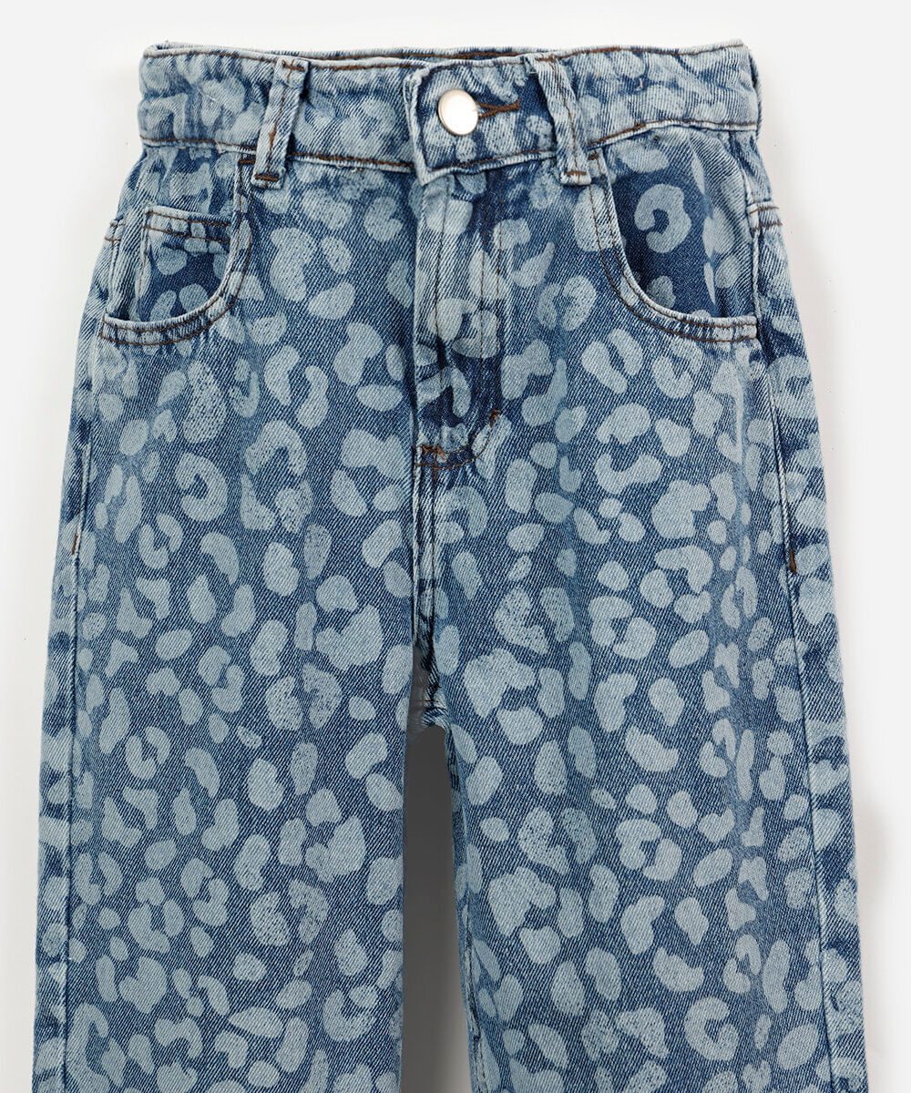 calça balloon jeans infantil animal print azul