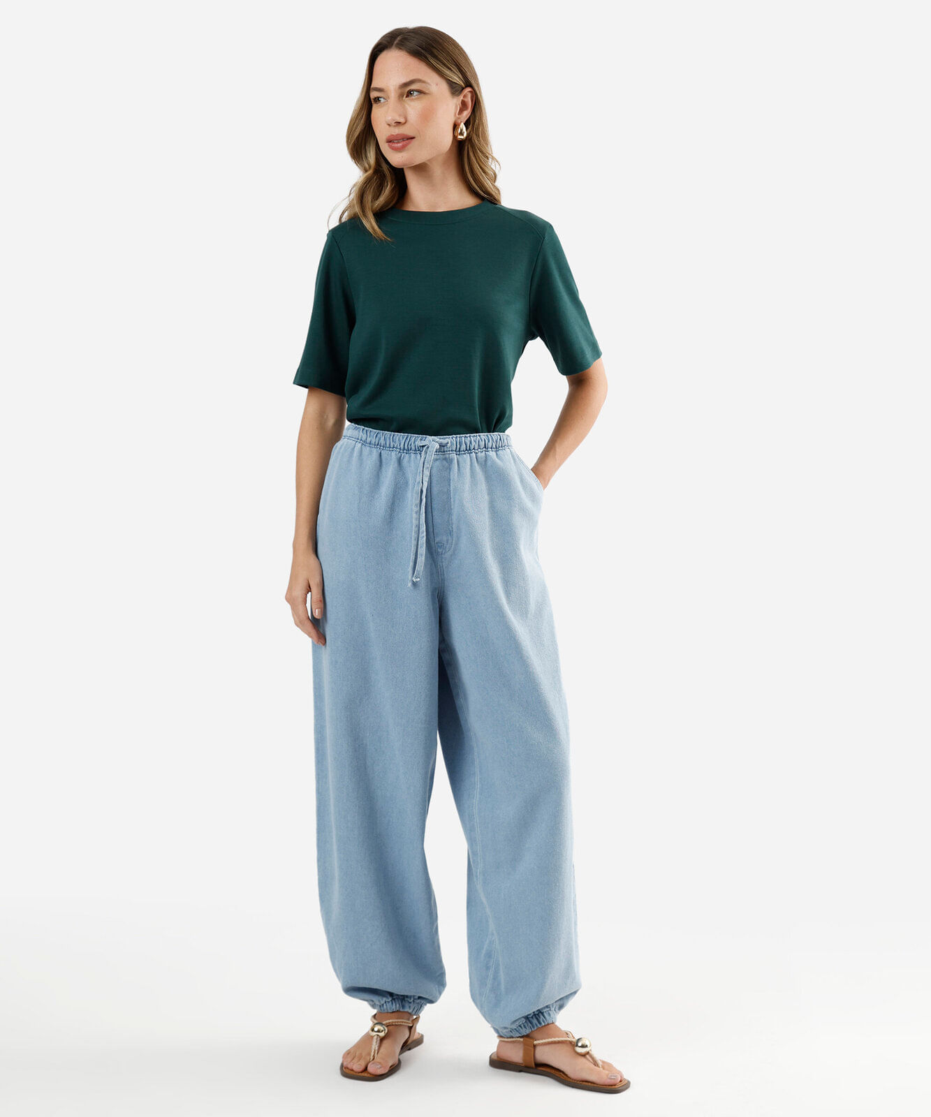 calça aladim feminina jeans cós elástico azul