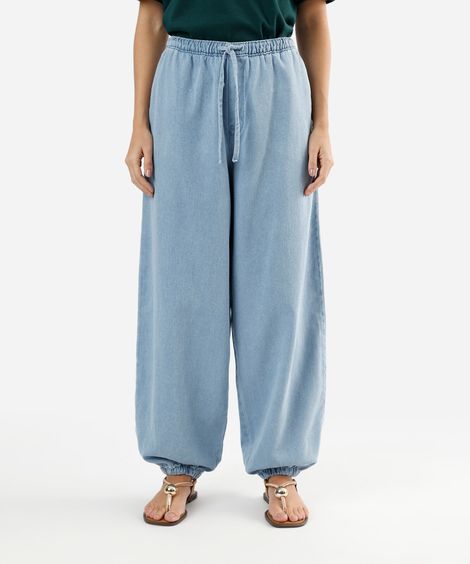 calça aladim feminina jeans cós elástico azul