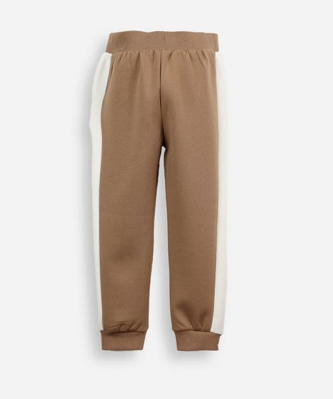 calça jogger infantil de moletom com recorte bege
