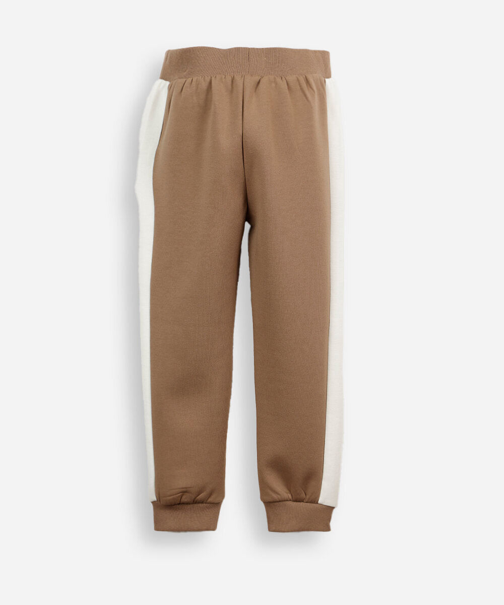 calça jogger infantil de moletom com recorte bege