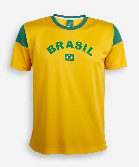 camiseta esportiva juvenil manga curta brasil amarela