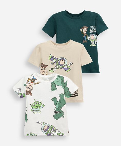 kit de 3 camisetas infantil de algodão manga curta toy story colorido