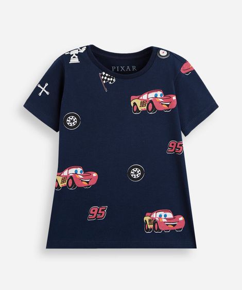 camiseta infantil de algodão manga curta mcqueen carros azul