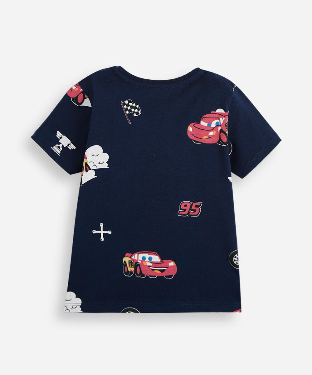 camiseta infantil de algodão manga curta mcqueen carros azul